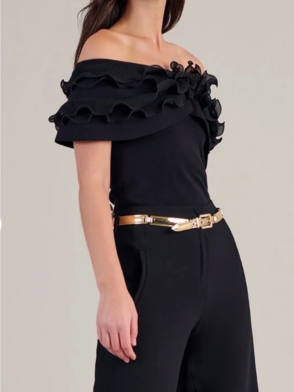 Anne Fontaine Black Ruffled Off-Shoulder Tunic